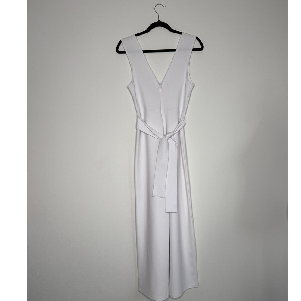 White Minimalist Wide Leg Jumpsuit | Deep V Neck | Modern Bridal Chic - Picture 3 of 5